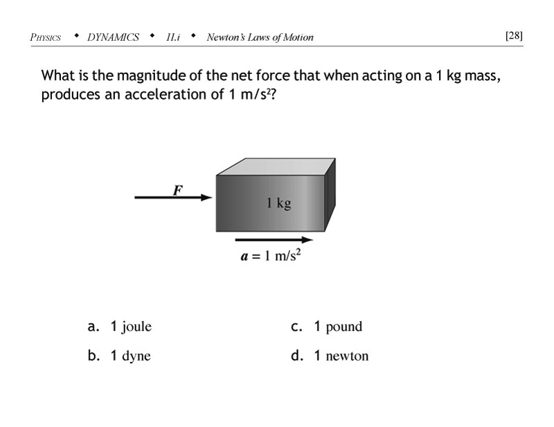 Problem testing knowledge of unit for force, the newton