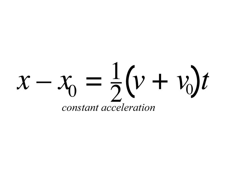 Formula - Displacement equals the product of average velocity and time, constant acceleration version