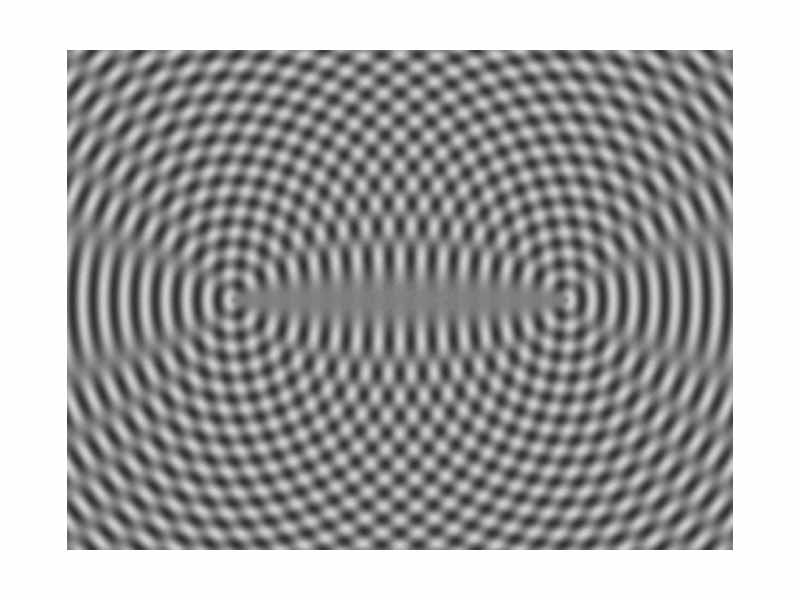 Interference pattern of spherical wave fronts from two points sources in two dimensions