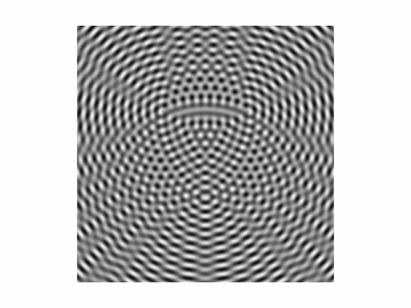 Interference pattern of spherical wave fronts from three point sources in two dimensions