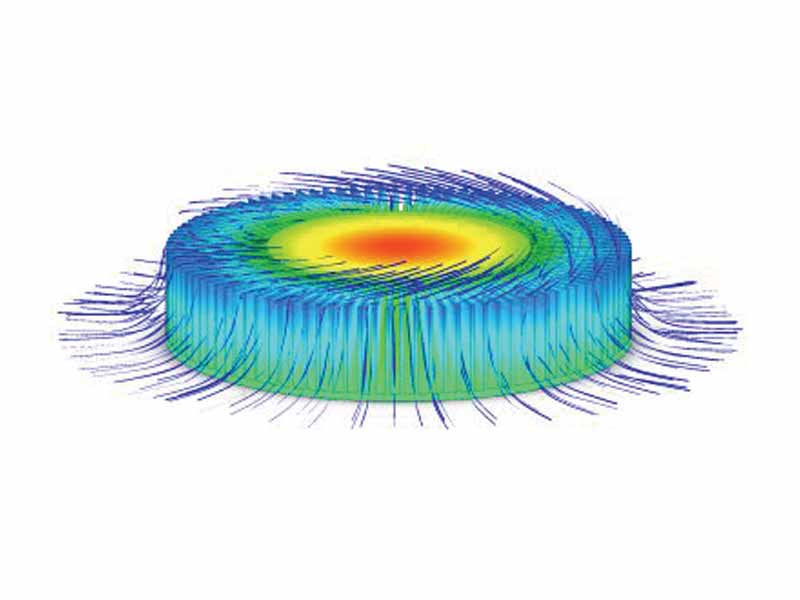 Radial Heat Sink with Thermal Profile and Swirling Forced Convection Flow Trajectories (using CFD analysis)