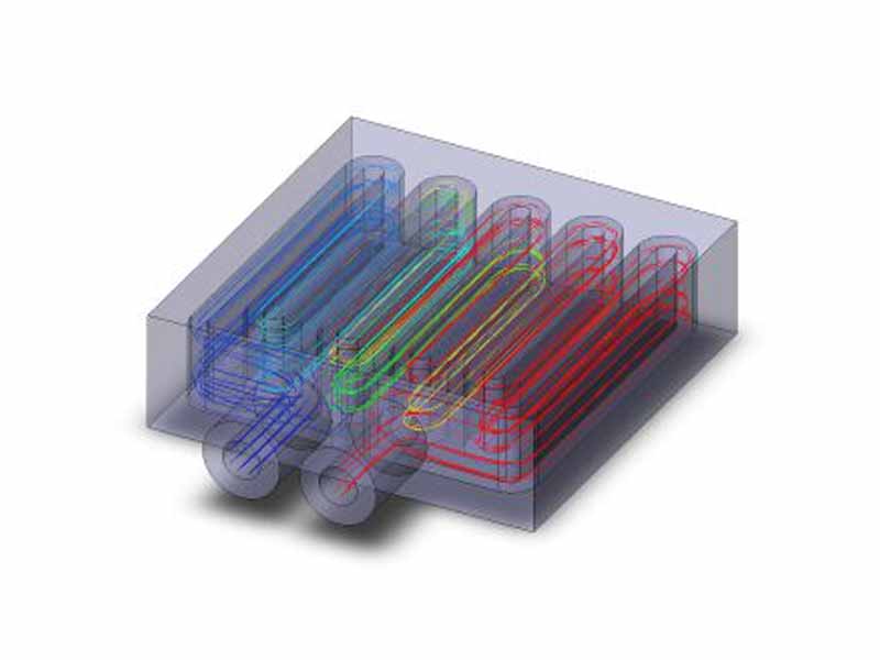 Liquid Cooled Heat Sink with Forced Convection Flow Trajectories (using CFD analysis)