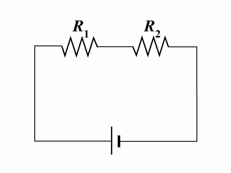 Circuit consisting of a voltage source and two resistors in series