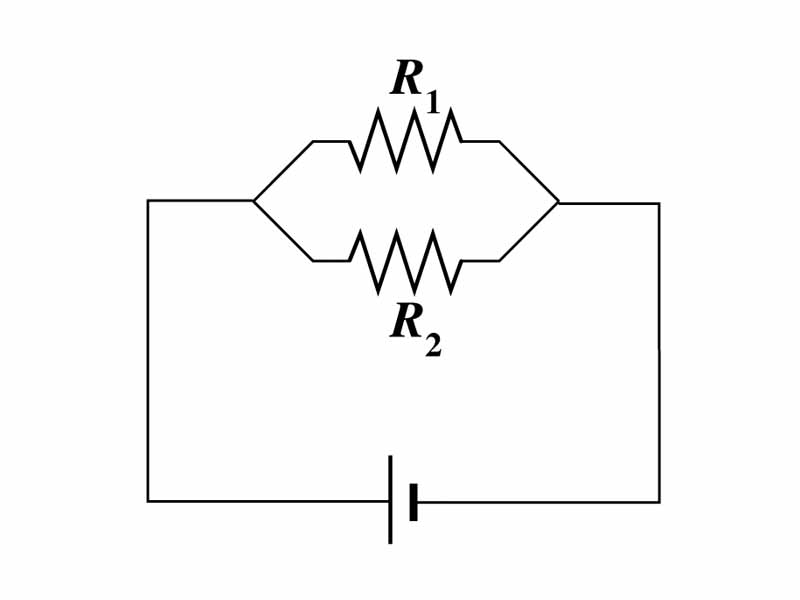 Circuit consisting of a voltage source and two resistors in parallel