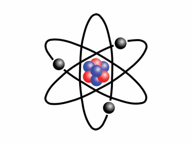 A stylised representation of the Rutherford model of a lithium atom