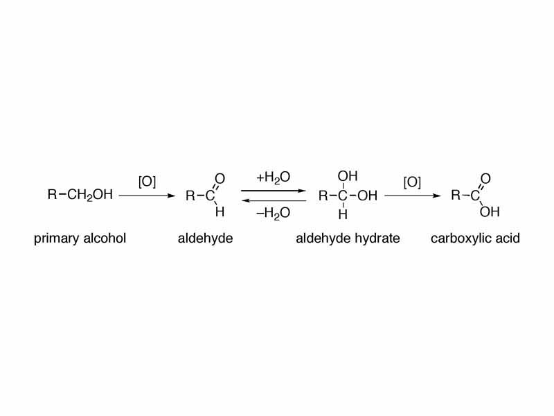 Oxidation of primary alcohol to carboxylic acid via aldehyde