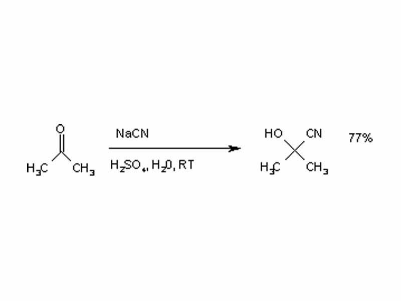 Cyanohydrin reaction example -  Reaction of acetone with sodium cyanide to hydroxyacetonitrile