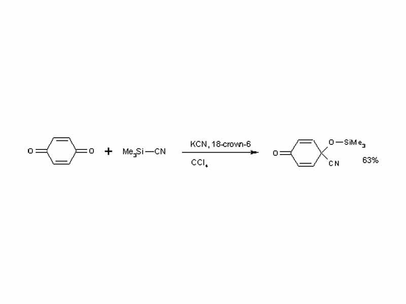 Cyanohydrin reaction example - Reaction of benzoquinone with trimethylsilylcyanide in tetrachloromethane, catalyst KCN is introduced as a 1:1 complex with the Crown ether 18-crown-6