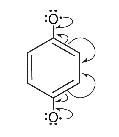 Electron movements in oxidation of dihydroxybenzene.