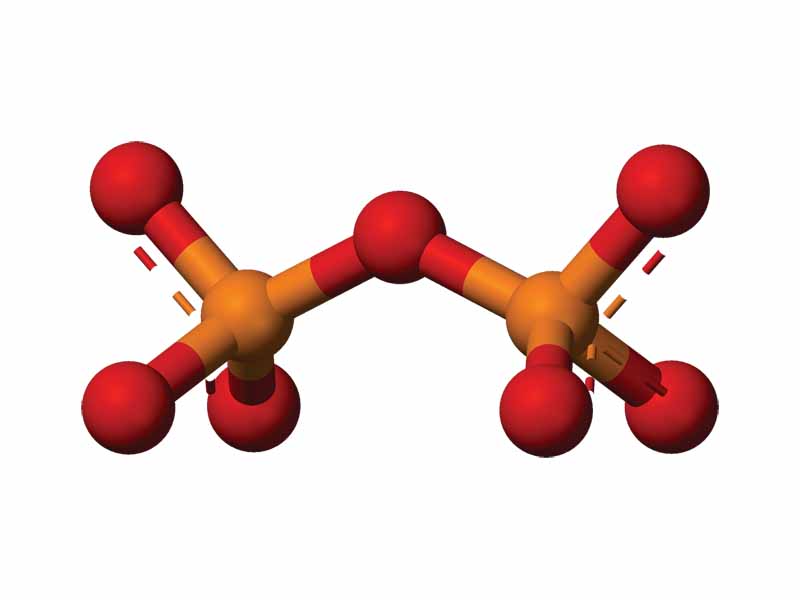 Ball-and-stick model of the pyrophosphate anion, P2O74?
