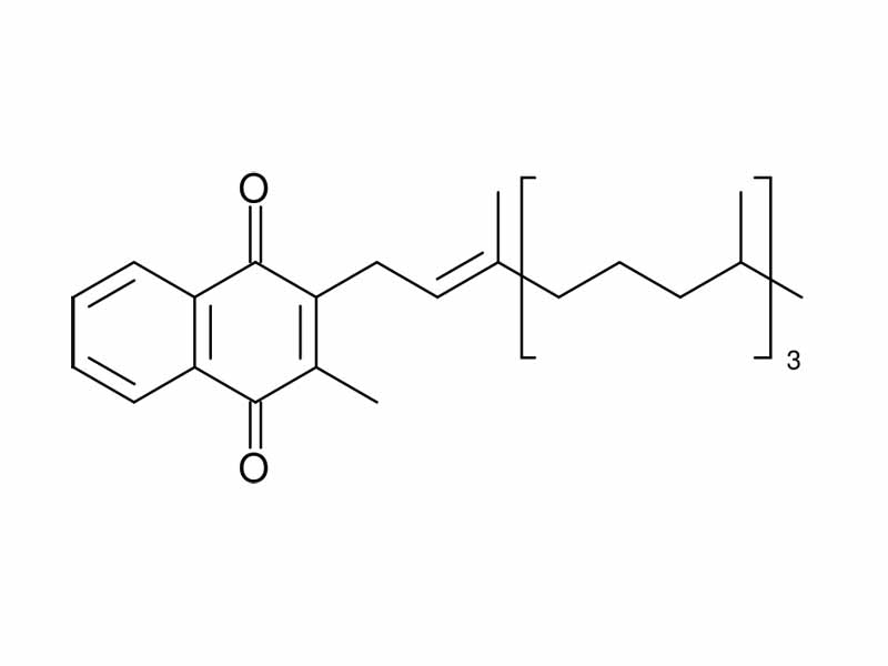 Vitamin K1 (phylloquinone). Both contain a functional naphthoquinone ring and an aliphatic side chain. Phylloquinone has a phytyl side chain.