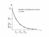 Number of radioactive nuclei versus time