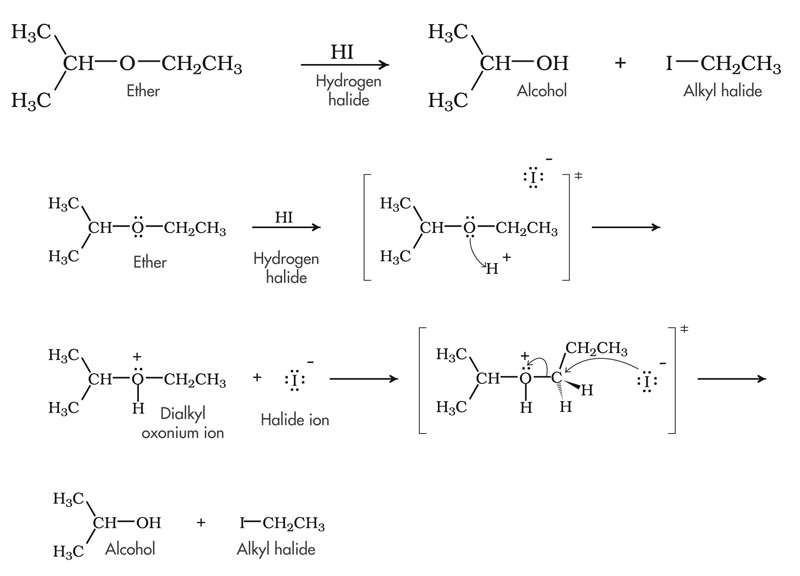 Acid cleavage of ether.